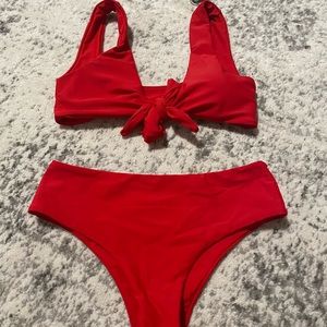 Red a full bathing suit